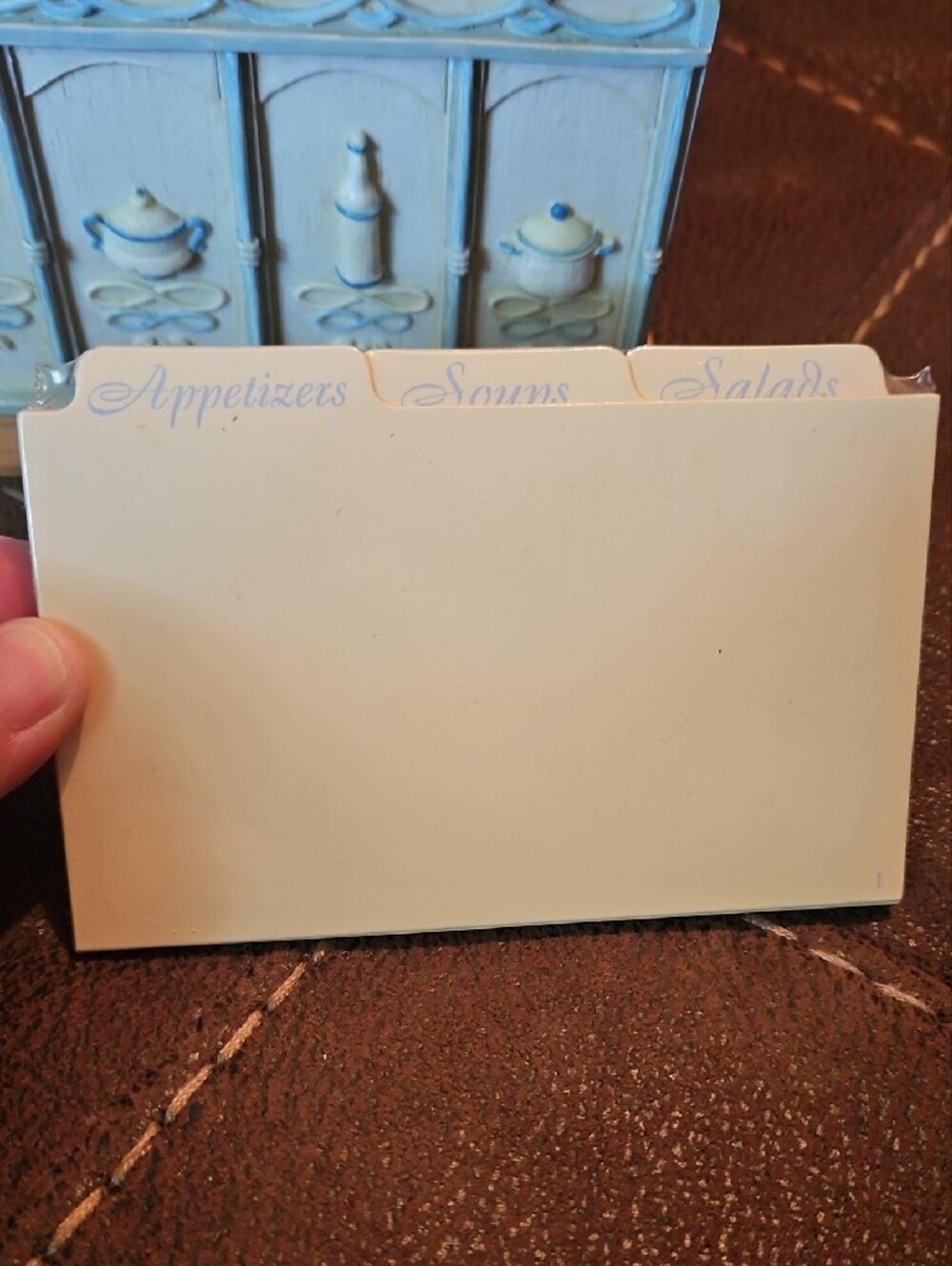 Wooden Recipe Box with Decorative Cottagcore Front in Cream and Natural Wood - Picture 2 of 13